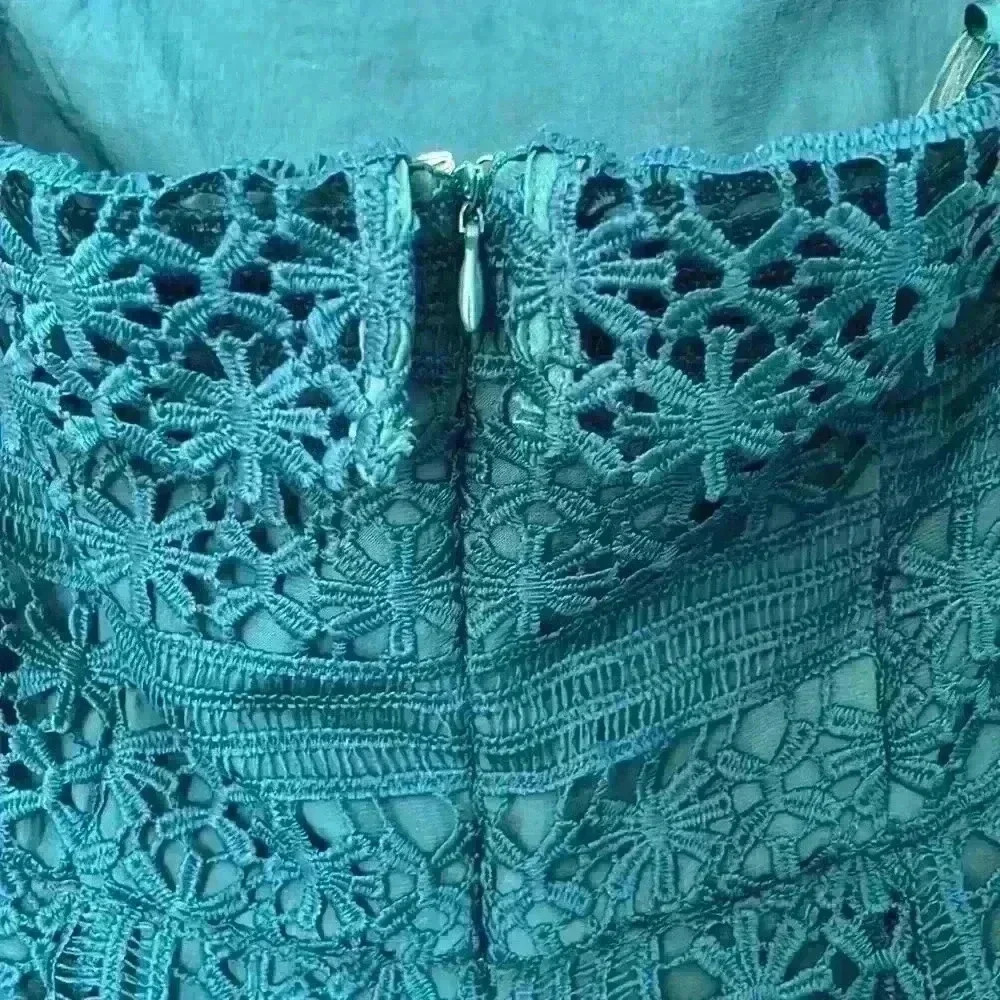 Greylin | Teal Crochet “Stowe” Strapless Jumpsuit - Picture 7 of 9